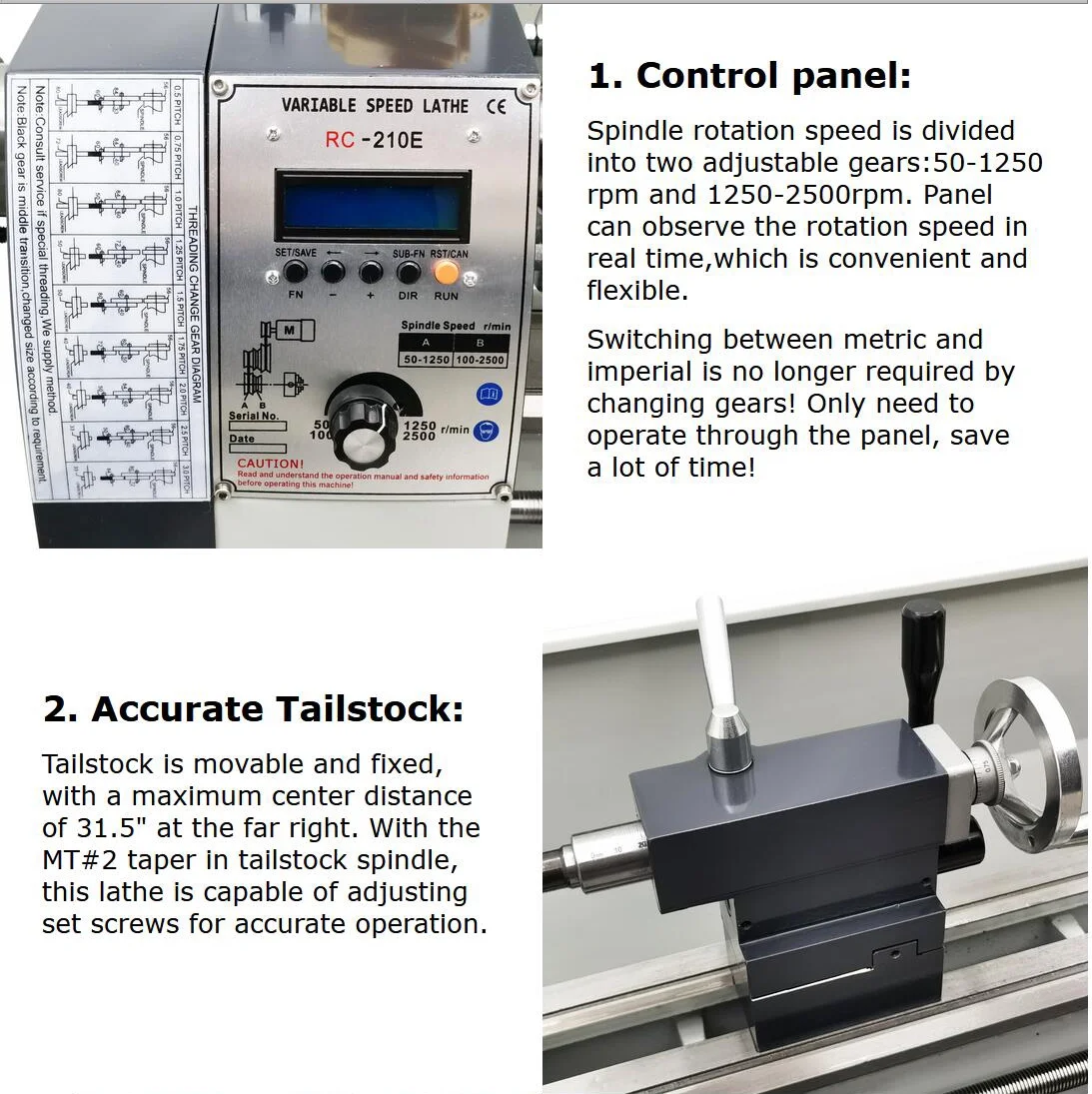 RC-210E Double Head Double Chuck Electronic Pulse Precision Metal Bench Lathe 8