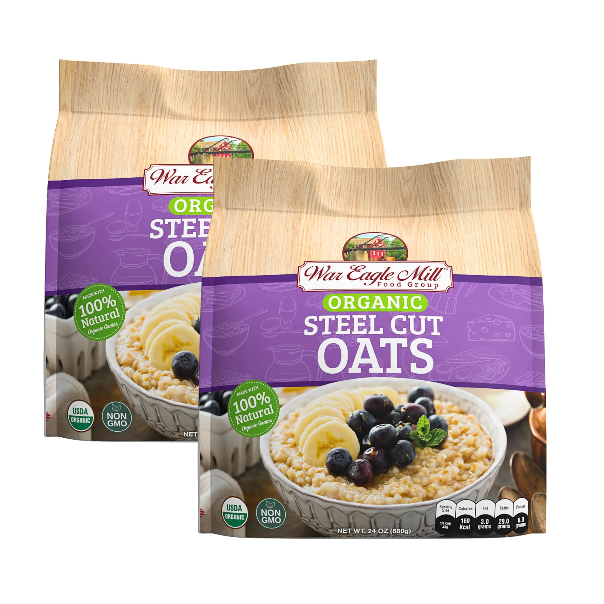 War Eagle Mill Steel Cut Oats, USDA Organic, Non-GMO, 24 oz. Bag (Pack of 2)