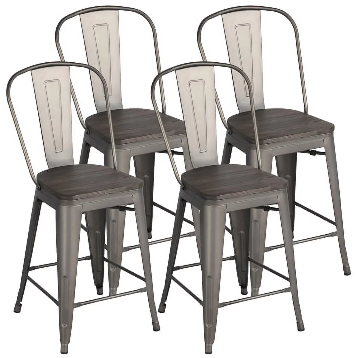 Topeakmart 4PCS Industrial Metal Bar Stools with Backrest for Dining Room, Gunmetal