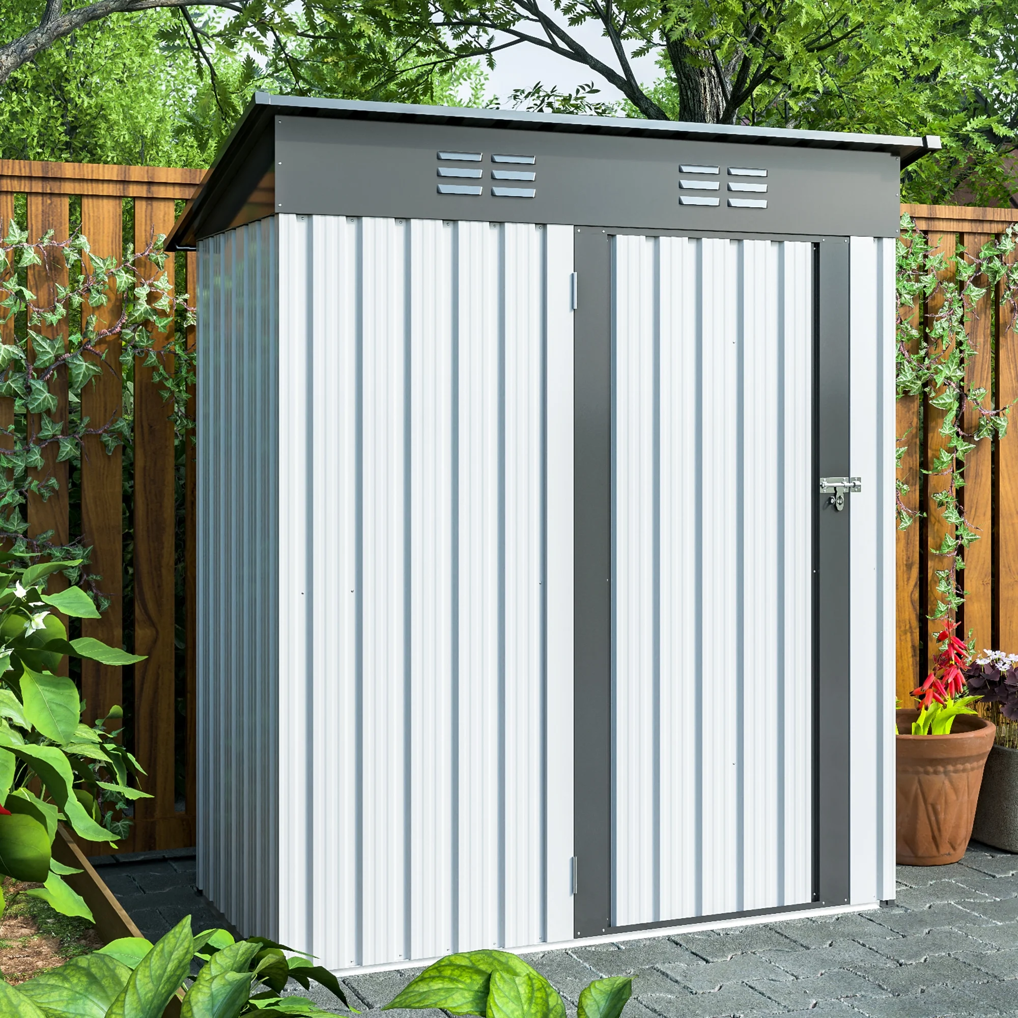 Metal Outdoor Storage Shed 5FT x 3FT, Galvanized Metal Tool Shed Storage House with Door Lock Tool Storage Shed for the Backyard Garden Patio Lawn