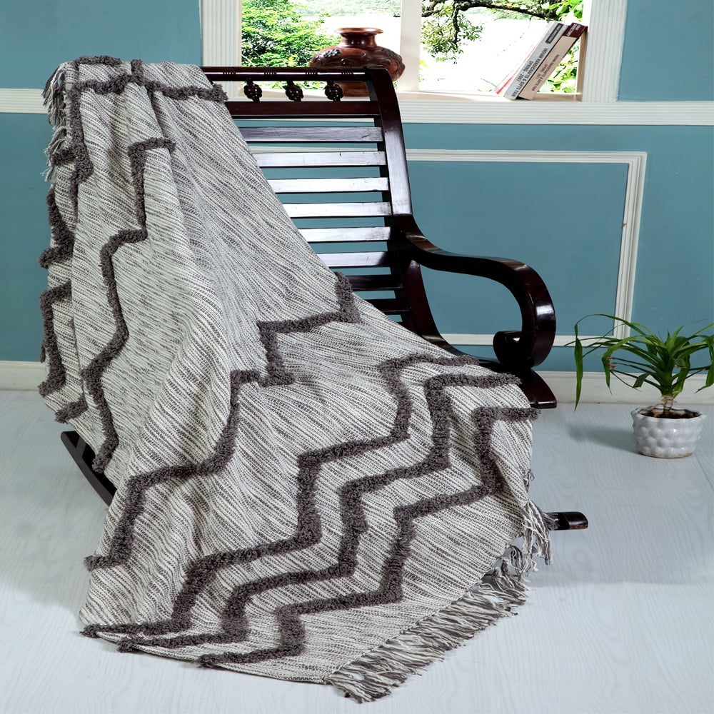 Lr Home Gray Chevron Cotton Throw, 60