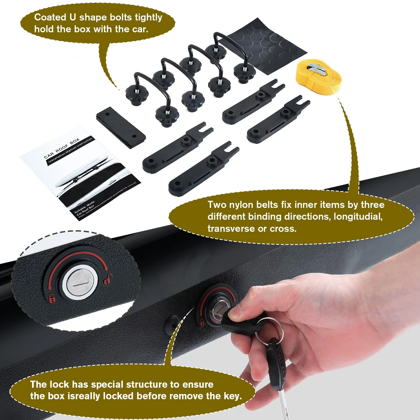 Gxcevsou 13 Cubic Feet Rooftop Cargo Carrier Box, Heavy Duty Hard Shell Roof with Security Keys, Waterproof Rooftop Cargo Box, 56 (L) x 30 (W) x 13.7(H) Inches, (Tool-Free Install), Black