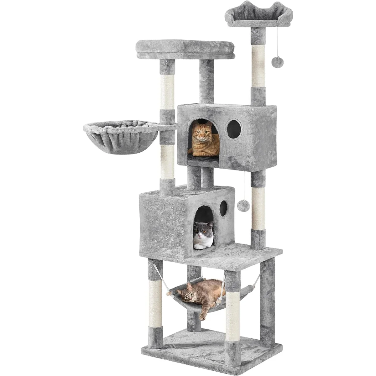 73in Cat Tree Tower for Indoor Cats, Multi-Level Cat Activity Center with Scratching Posts Large Cat Condo with Funny Hammock for Kittens