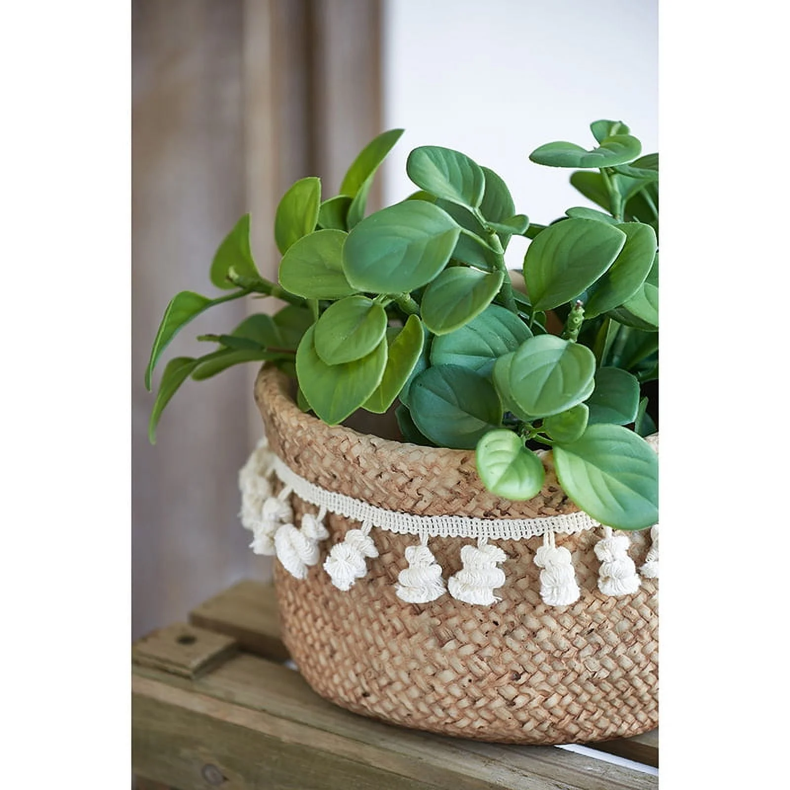 CC Home Furnishings Rustic Round Basket Planters with Tassel - 12.25