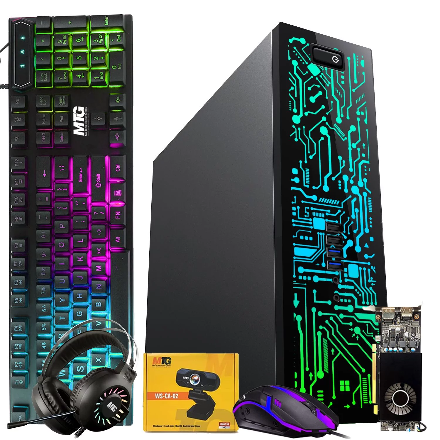 Restored Gaming Desktop PC, Intel Core i7 6th Gen TechMagnet Zeus, GT 1030, 16GB RAM, 1TB SSD, RGB Keyboard Mouse, RGB Headphone, Webcam, New Dual 27 inch Monitor Win 10 Pro (Refurbished)