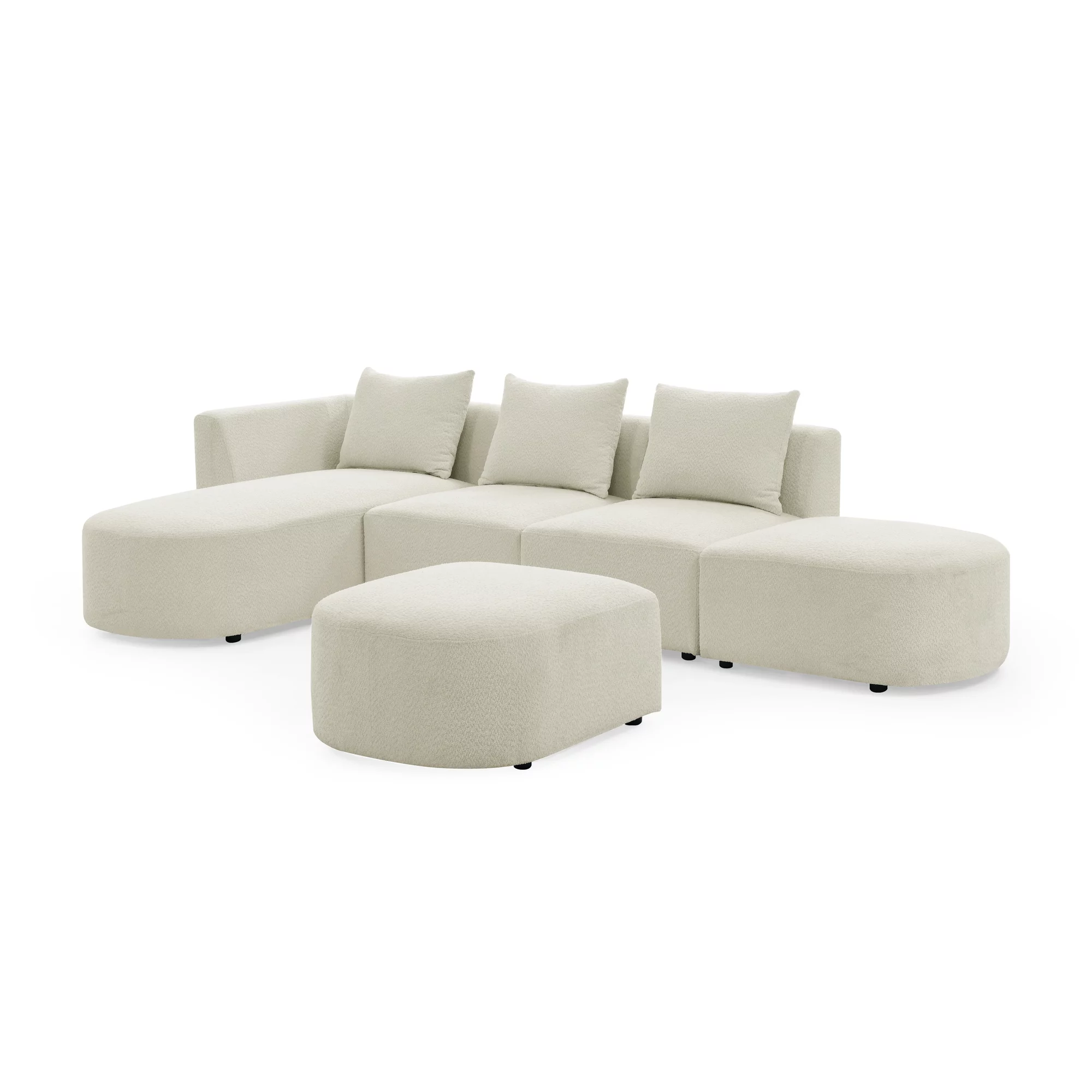 Homiyad L Shape Sectional Sofa with Left Side Chaise and Ottoman, Modular Sofa, Diy Combination, Loop Yarn Fabric, Beige