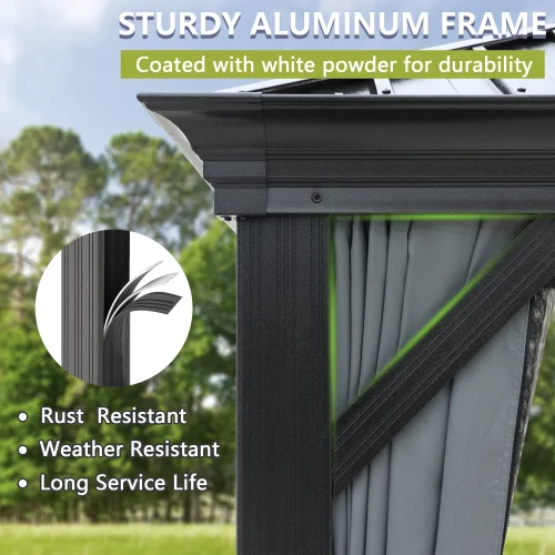 Mondawe 10x12ft Hardtop Gazebo with Netting & Curtain, Black