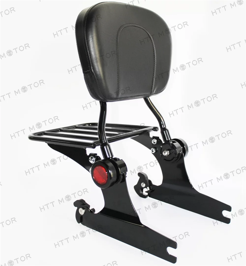 HTTMT- Black Adjustable Backrest Sissy Bar Luggage rack For Harley Softail 200mm 06 UP