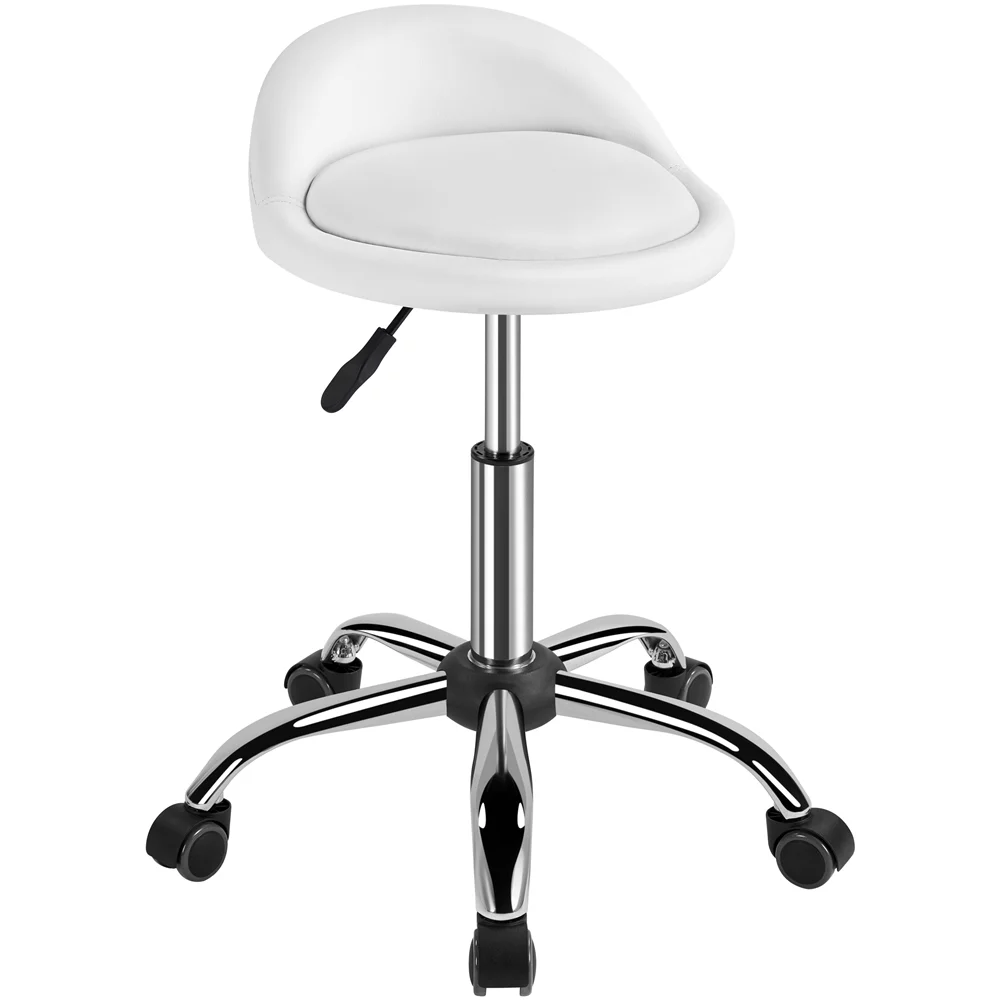 SmileMart Adjustable Rolling Leather Salon Stool for Spa Massage Manicure, White