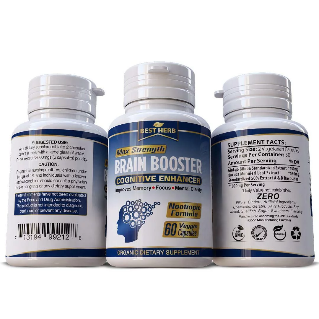 Brain Booster Nootropic Supplement Improve Brain Focus Mind Clarity Memory 60ct
