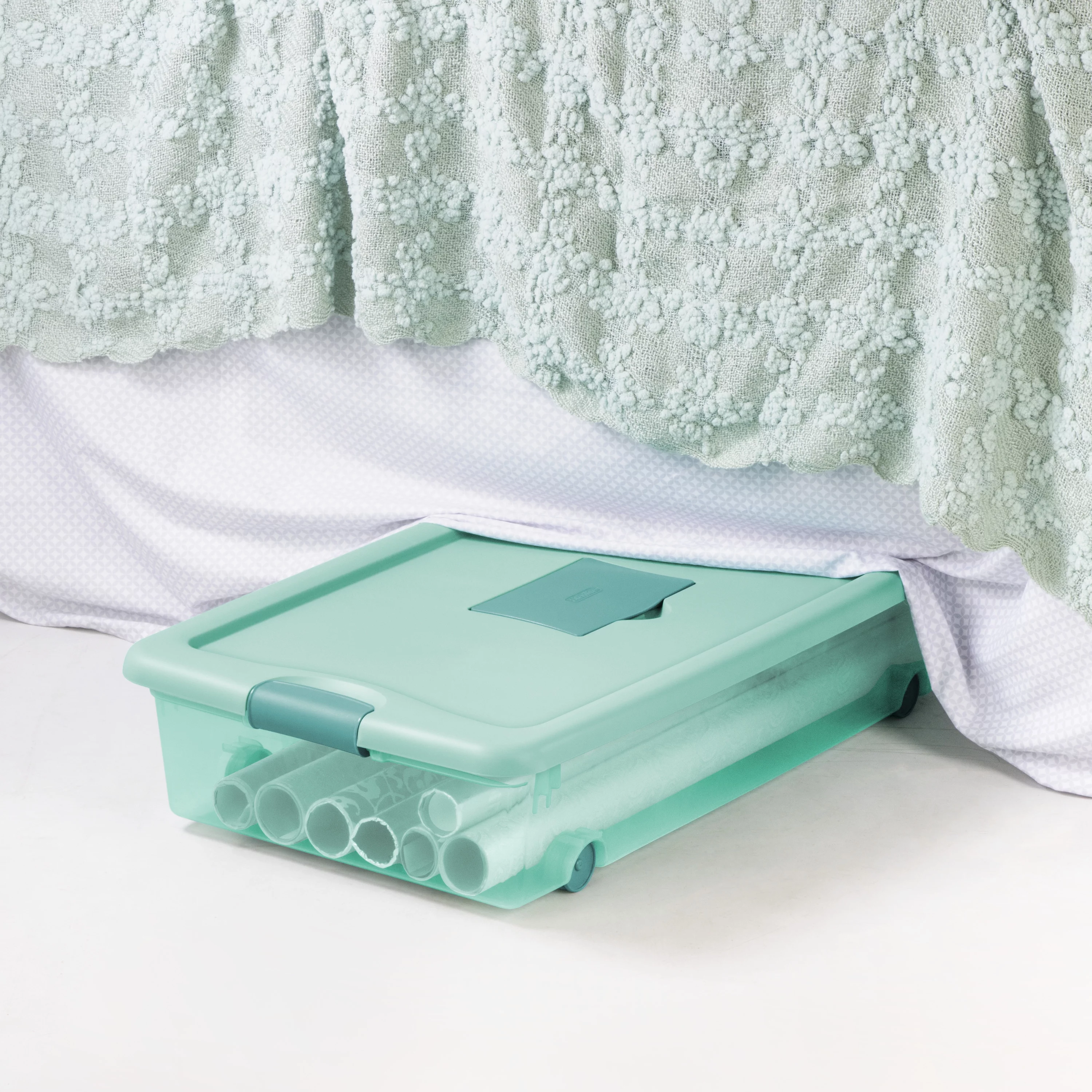 Sterilite 56 Qt. Wheeled Fresh Scent Box Aqua Tint Set of 4