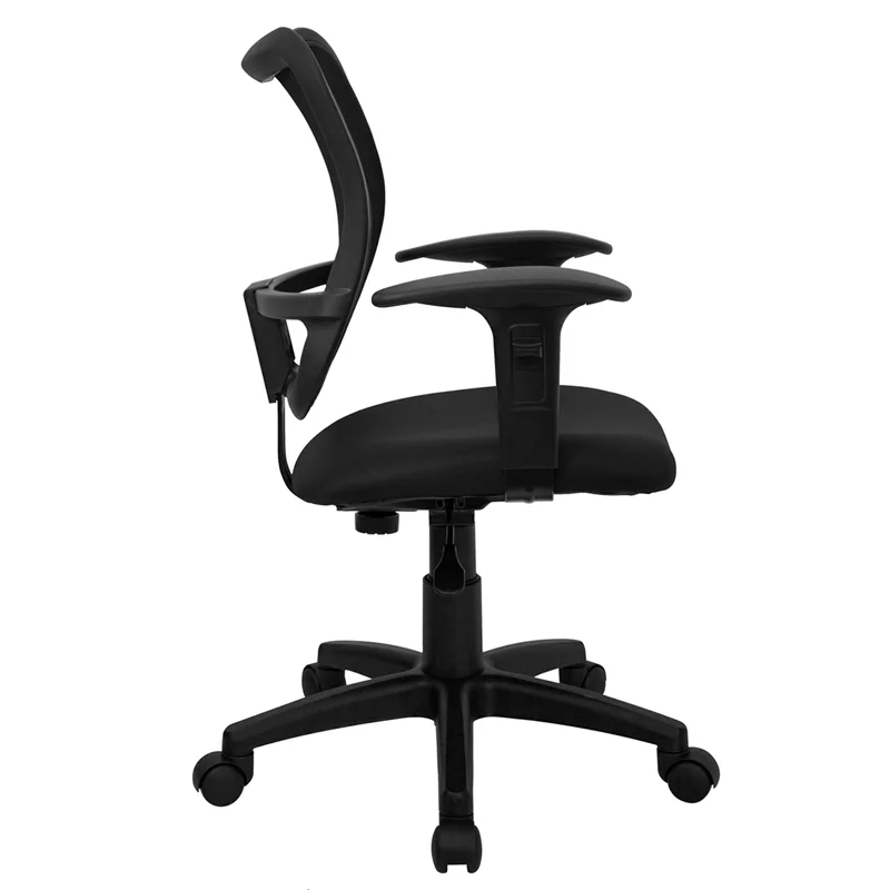 BizChair Mid-Back Black Mesh Swivel Task Office Chair with Adjustable Arms