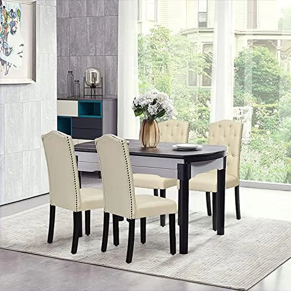 TJUNBOLIFE Fabric Dining Chairs - Classic High Back Kitchen Living Room Chiars with Solid Rubber Wood Legs  Upholstered Padded Chair    Grey