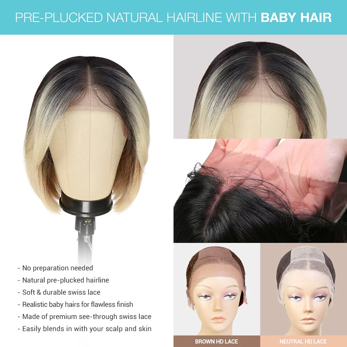 LACE Front Wig 13X6 Glueless Transparent Lace Frontal Bob Wigs Human Hair Blend Pre Plucked Lace Heat Friendly Synthetic Wig - Sheree (12 Inch (Brown Lace), MOP1B/BLONDE)