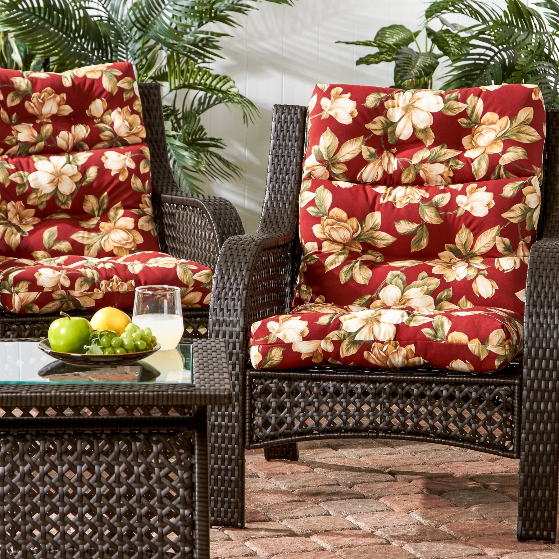 Greendale Home Fashions Roma Floral 22-in x 44-in  Outdoor High Back Chair Cushion (Set of 2) (Cushions Only)