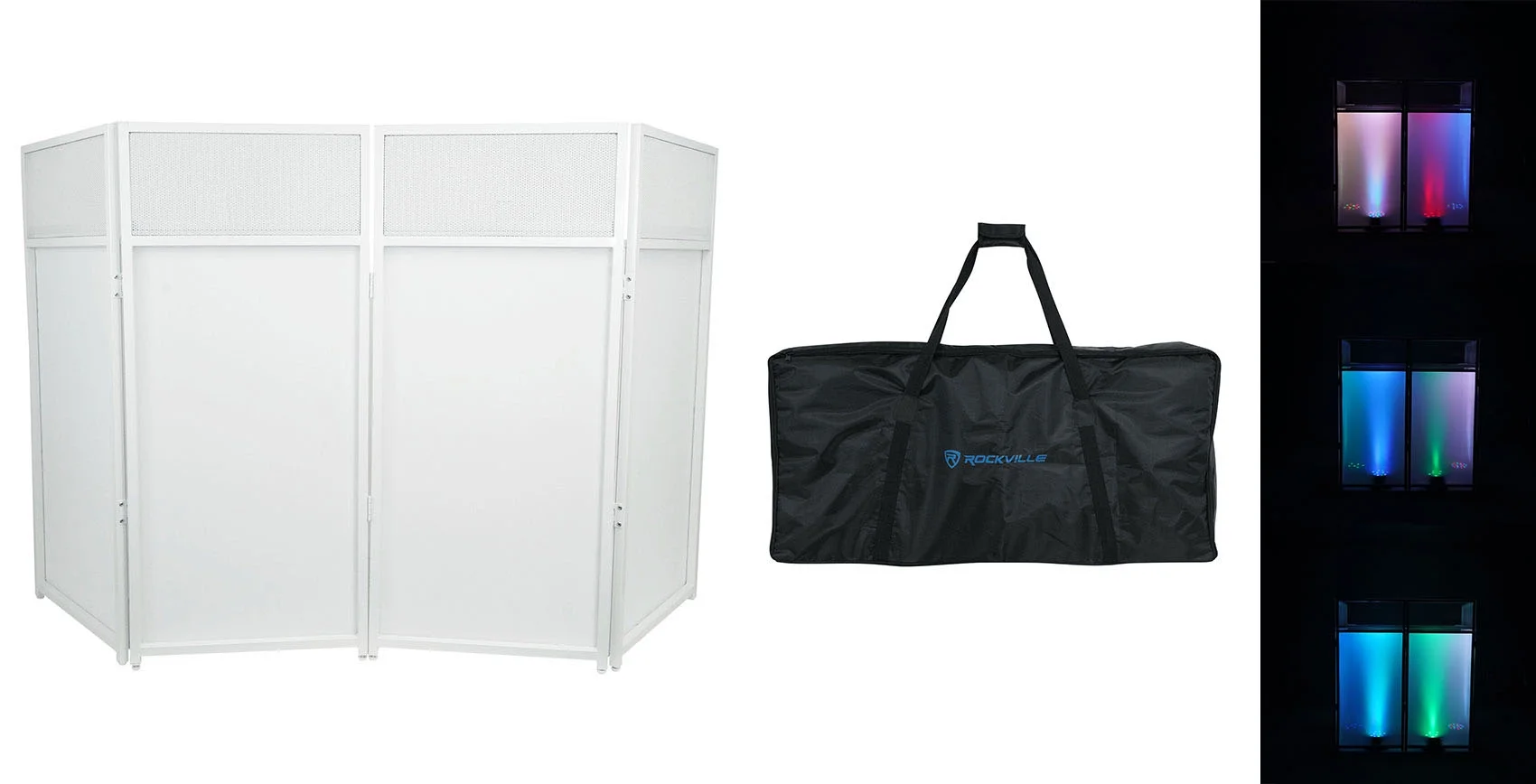 Rockville Rockbooth White Event Booth DJ Facade+Built in Table+Travel Bag+Scrims