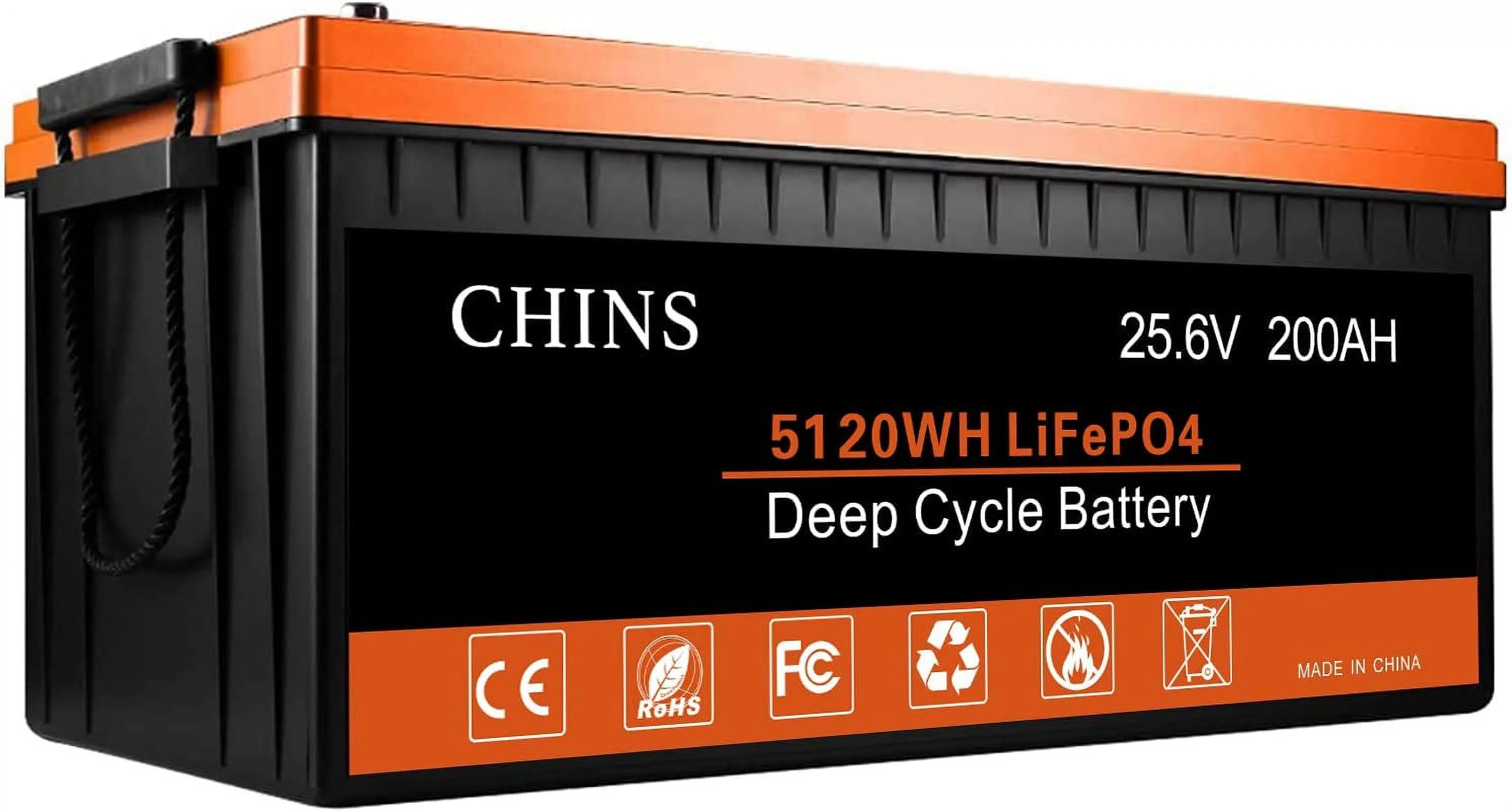 CHINS Bluetooth Smart LiFePO4 Battery 24V 200Ah Lithium Iron Battery Built-in 200A BMS for RV