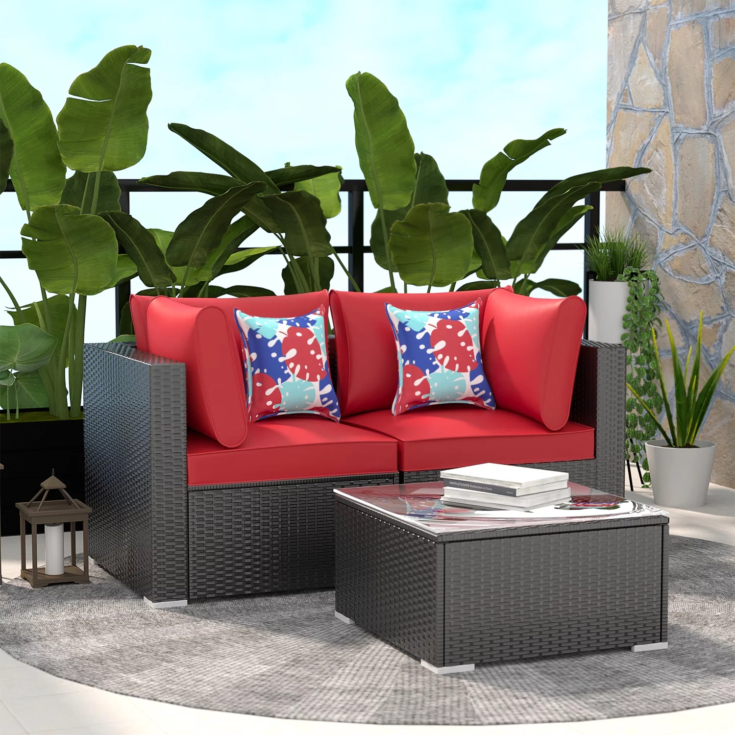 Ainfox 3 Pcs Outdoor Patio Furniture Sofa Set on Sale,Red