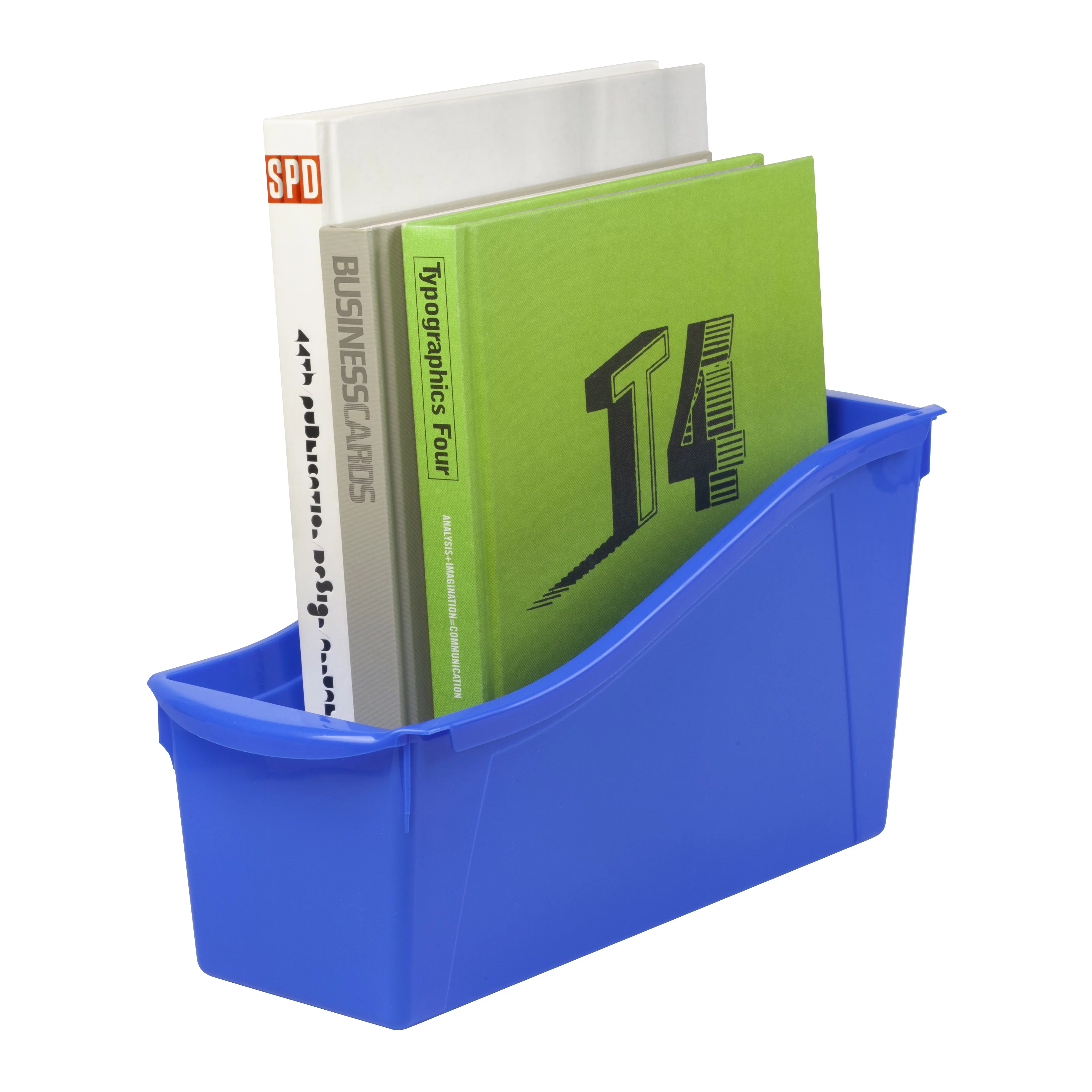 Pen+Gear Plastic Desktop Book Organzer Bin with Label Pocket, Really Royal, 6-Pack