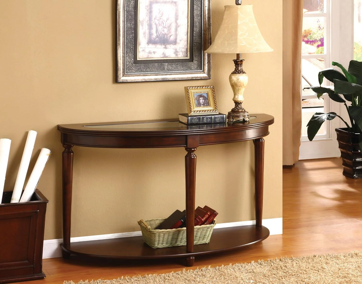 Western Beveled Glass Top Sofa Table, Dark Cherry Finish