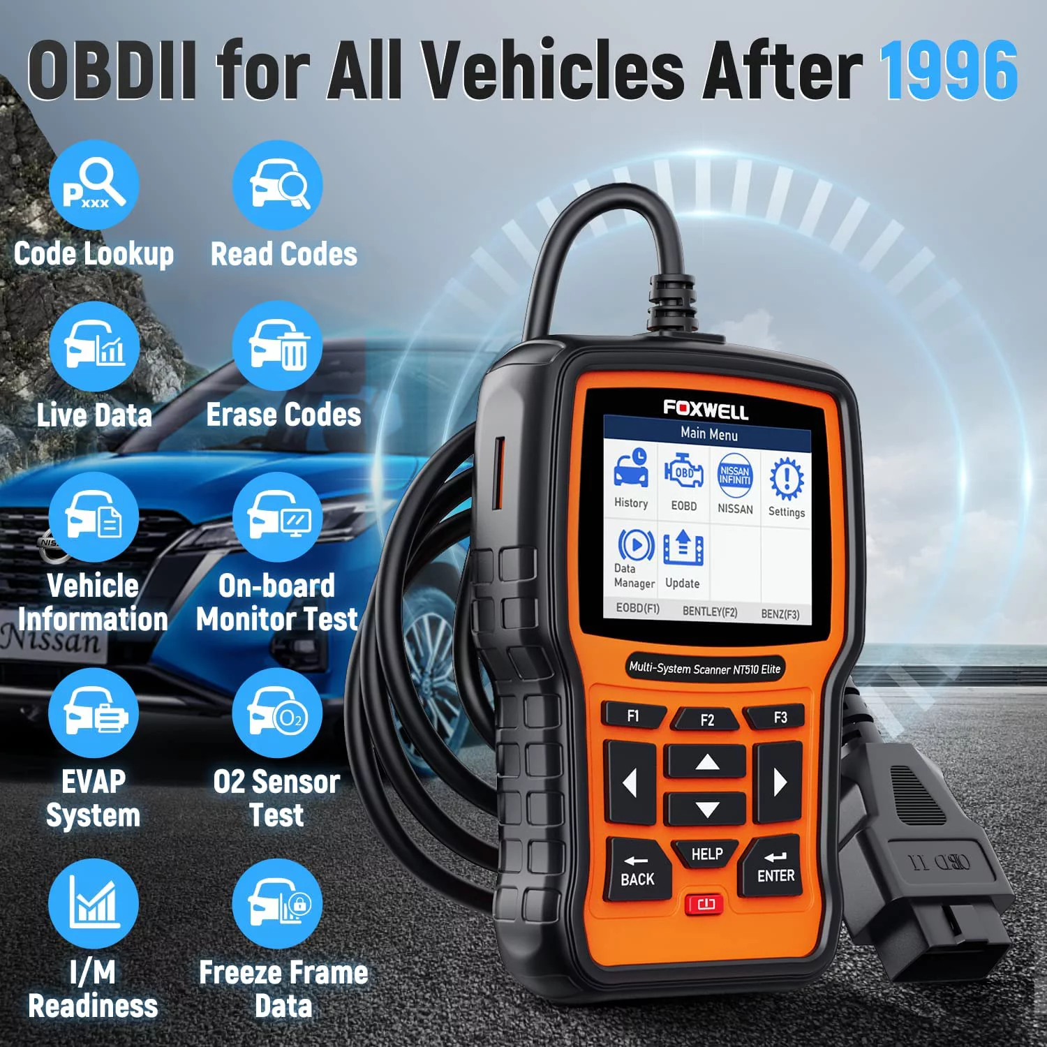 Foxwell NT510 Elite OBD2 Scanner Fits for Nissan Infiniti Professional Bi-Directional Scan Tool All System Scanner Car Diagnostic Tool with Oil Reset EPB SAS TPS Battery Registration OBD2 Code Reader