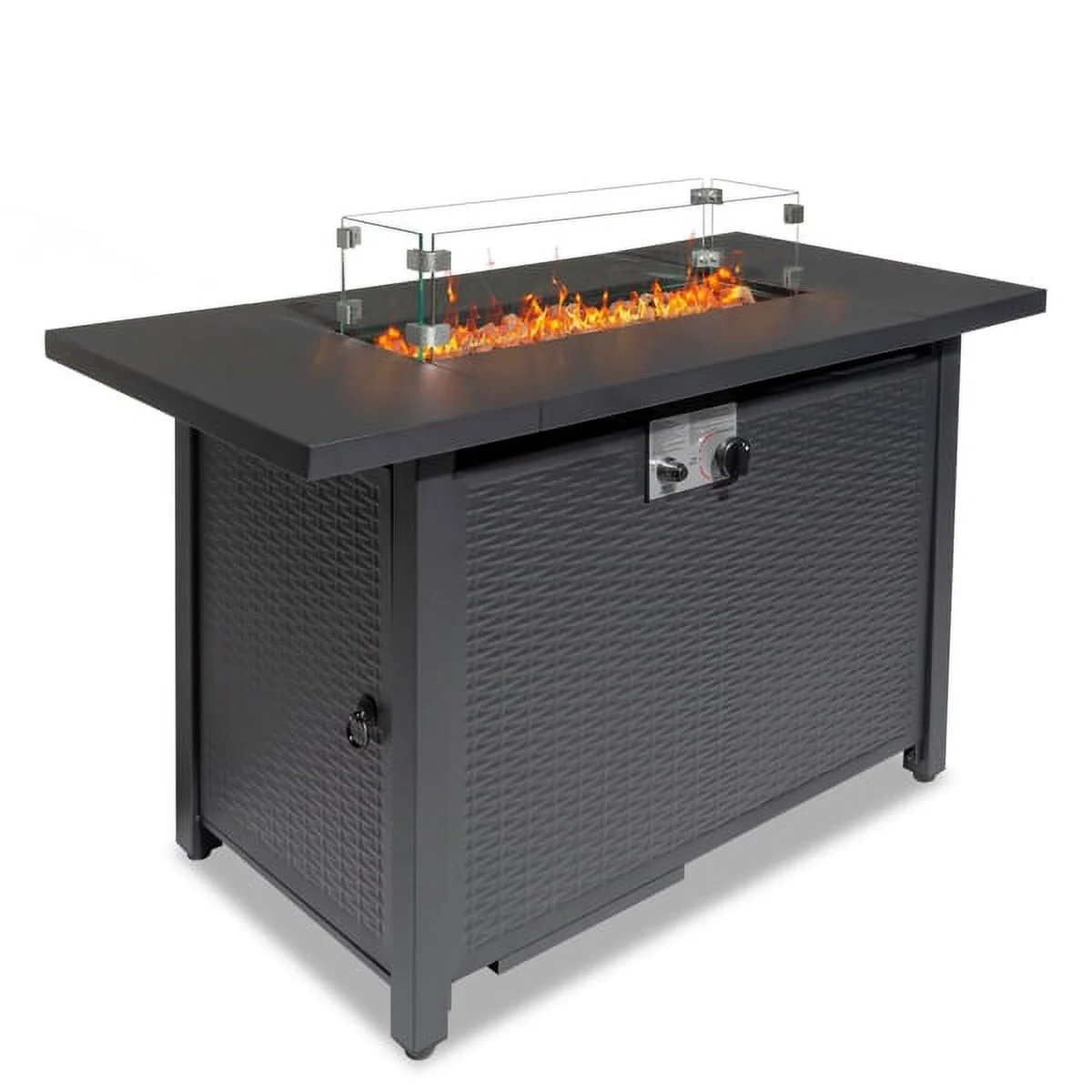 Fithood 43-Inch Fire Table，50000 BTU Gas Firepit with Volcanic Stone Black