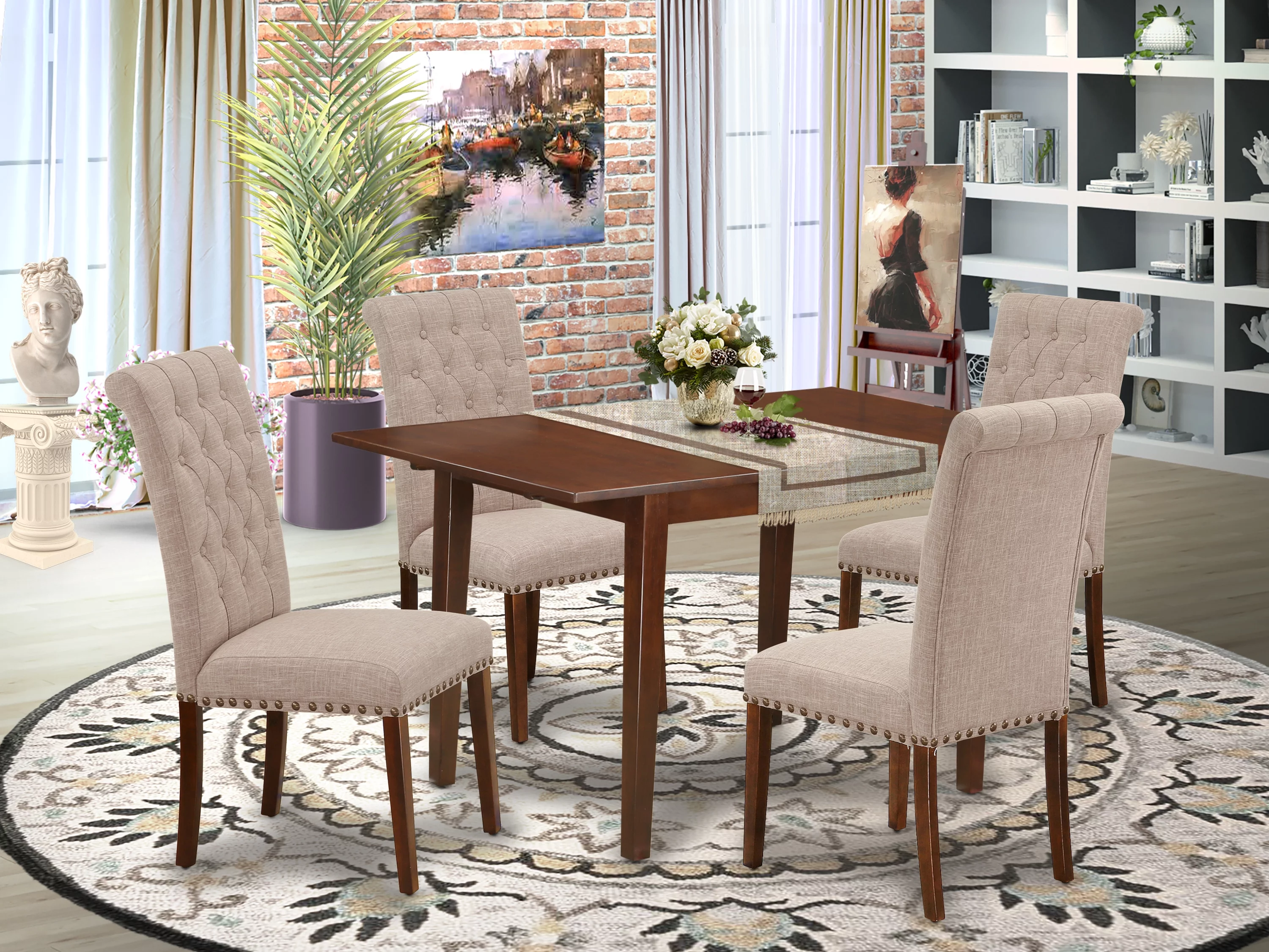 East West Furniture Norfork 5-piece Wood Dining Set in Mahogany/Light Fawn