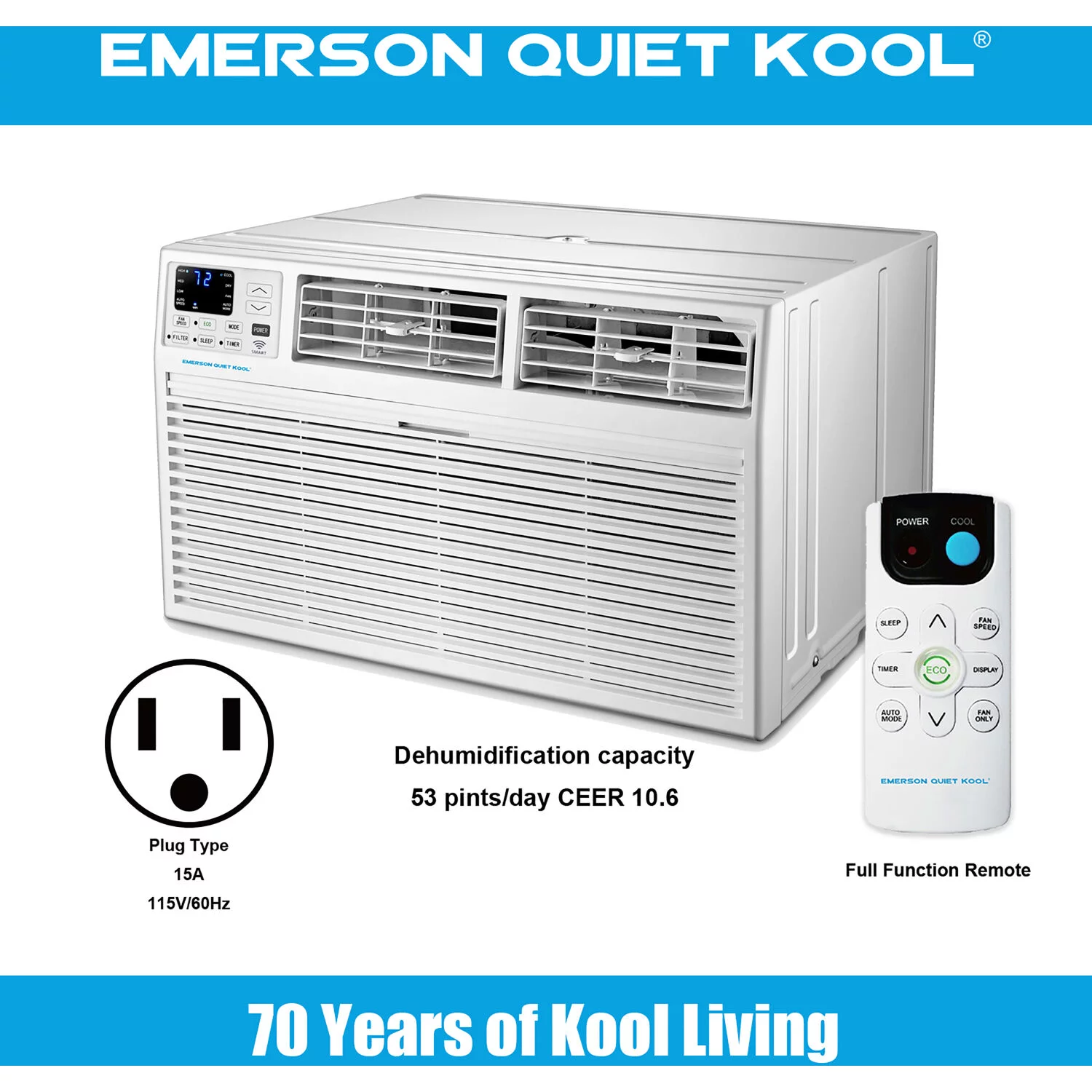 Emerson Quiet Kool 10,000 BTU 115-Volt Through-the-Wall Air Conditioner with Wi-Fi, White