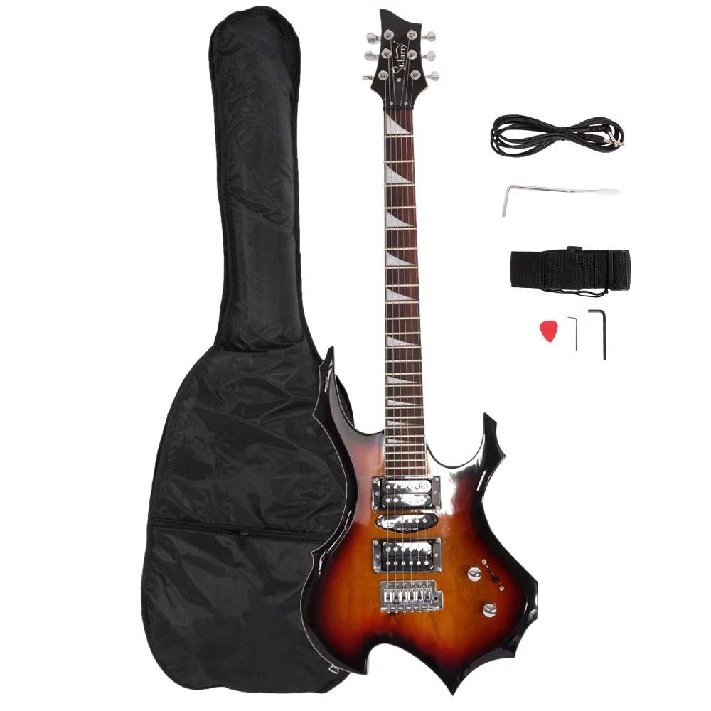 Glarry Burning Fire Style Beginner Electric Guitar with Bag Pick Strap & Accessories for Beginners
