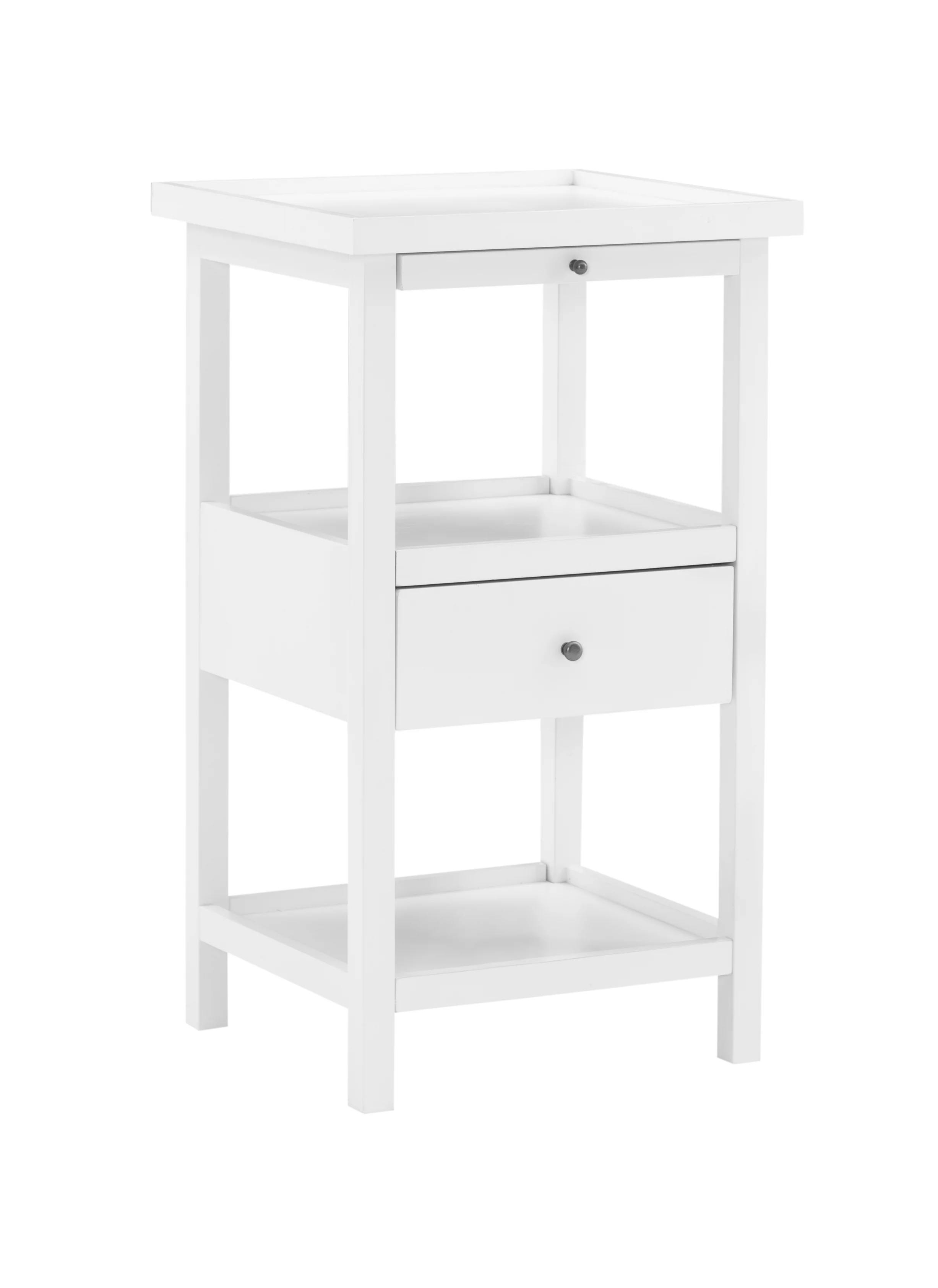 Palmer Farmhouse 3-Tier Single Drawer End Table with Pullout Tray and Shelf, White