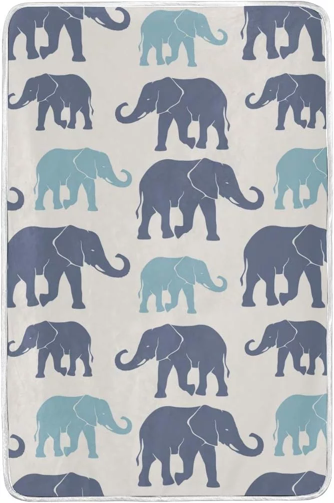 Hidove Queen Cozy Warm Throw Thermal Soft Bed Blanket 60x90 in Elephants On White Flannel Fleece Blanket for Men Women Adults
