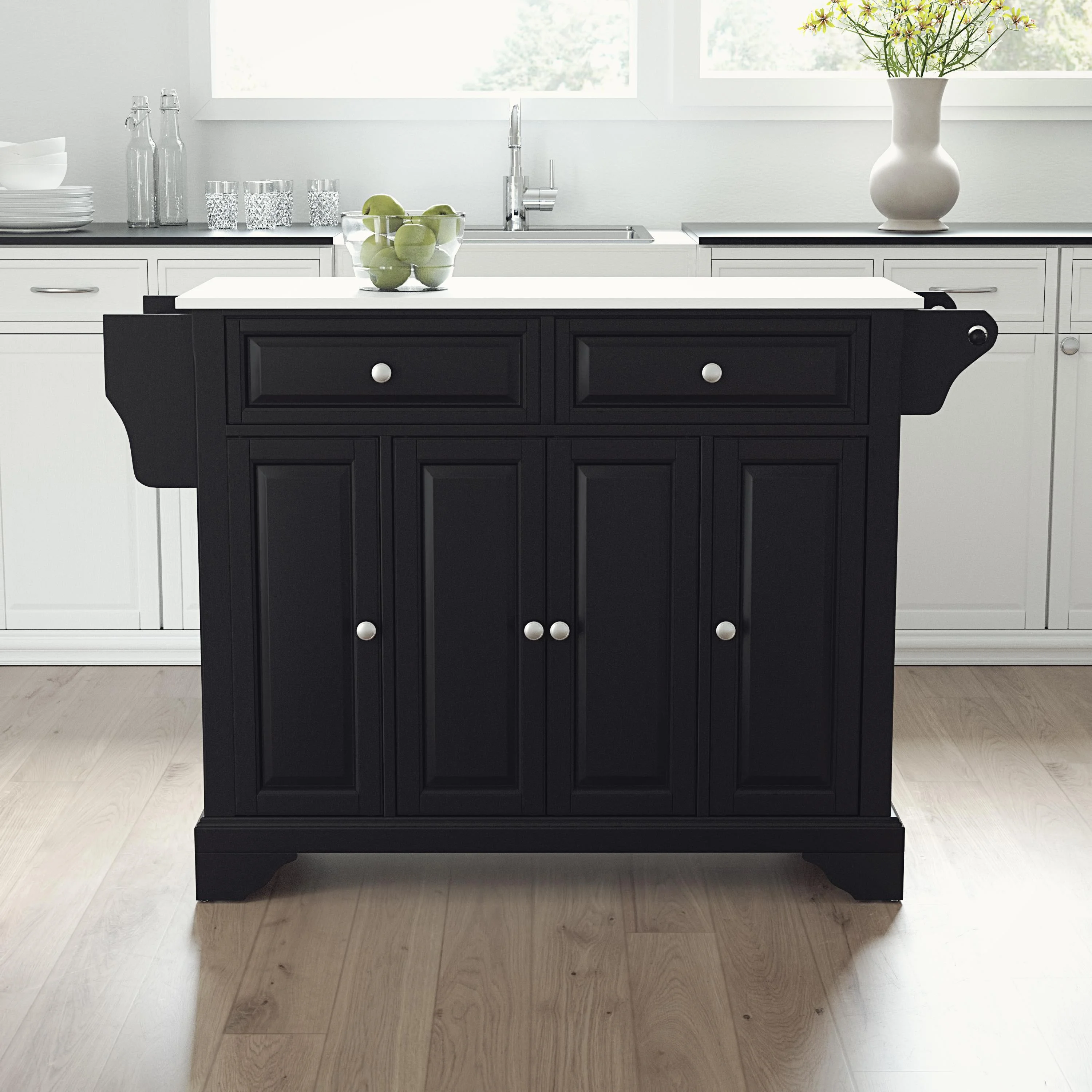 Crosley Furniture Lafayette Wood Granite Top Kitchen Island in Matte Black