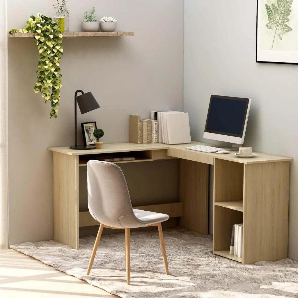 xrboomlife Modern Corner Desk with Keyboard Tray and Open Shelves - 47.2" x 55.1" x 29.5" - Engineered Wood - Sonoma Oak