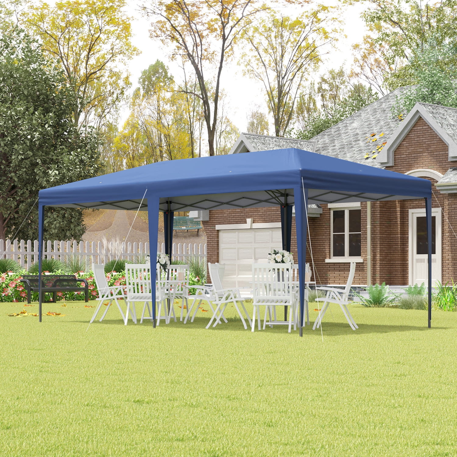 JHOOTUUO 10‘ x 20‘ Pop Up Canopy Tent  Heavy Duty Tents for Parties  Outdoor Instant Gazebo Sun Shade Shelter with Carry Bag  for Catering  Events  Wedding  Backyard BBQ  Blue