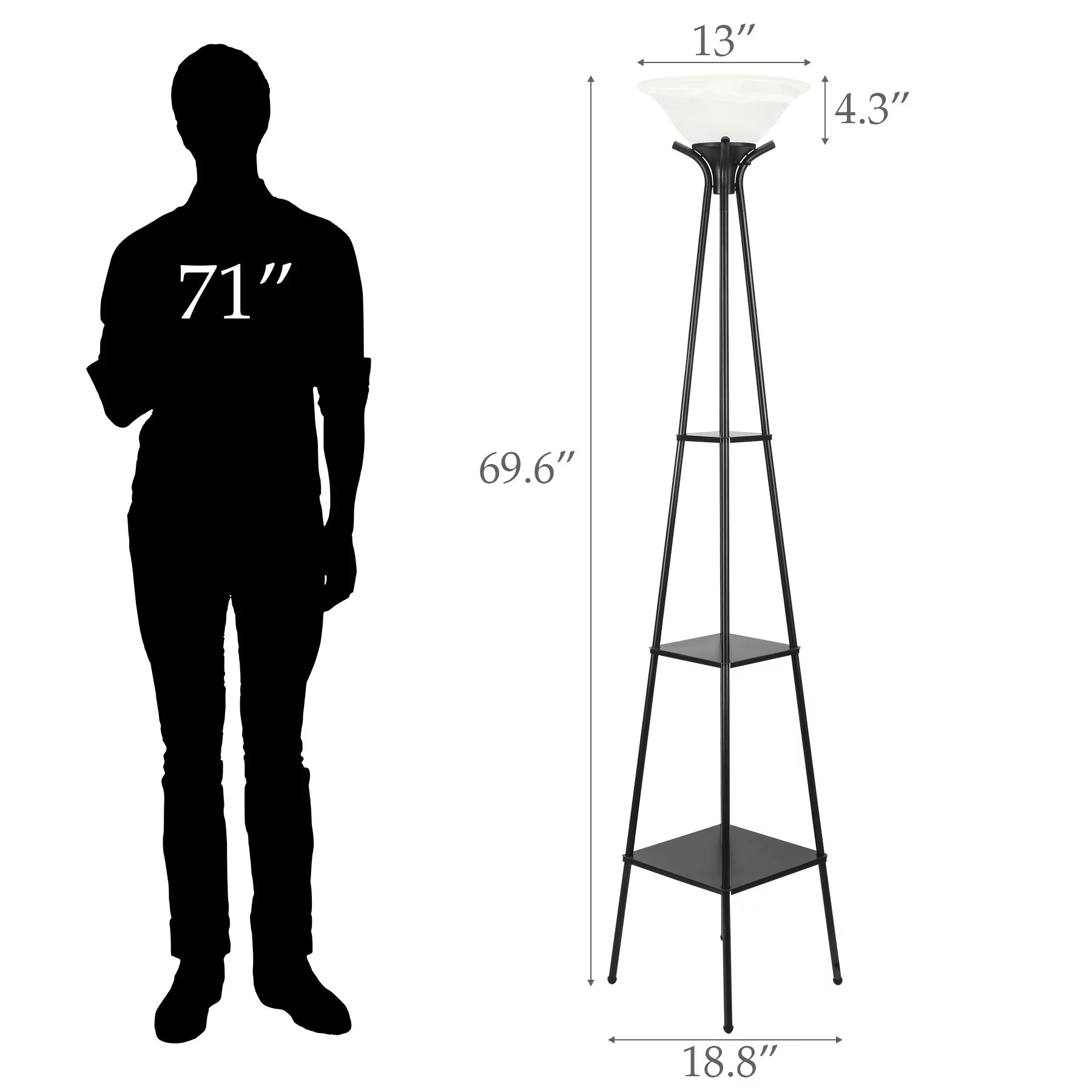 3-Layer Etagere Home Office Storage Light Decor Furniture Charcoal Finish Alabaster White Glass Shade with 9W LED Bulb &Metal Base