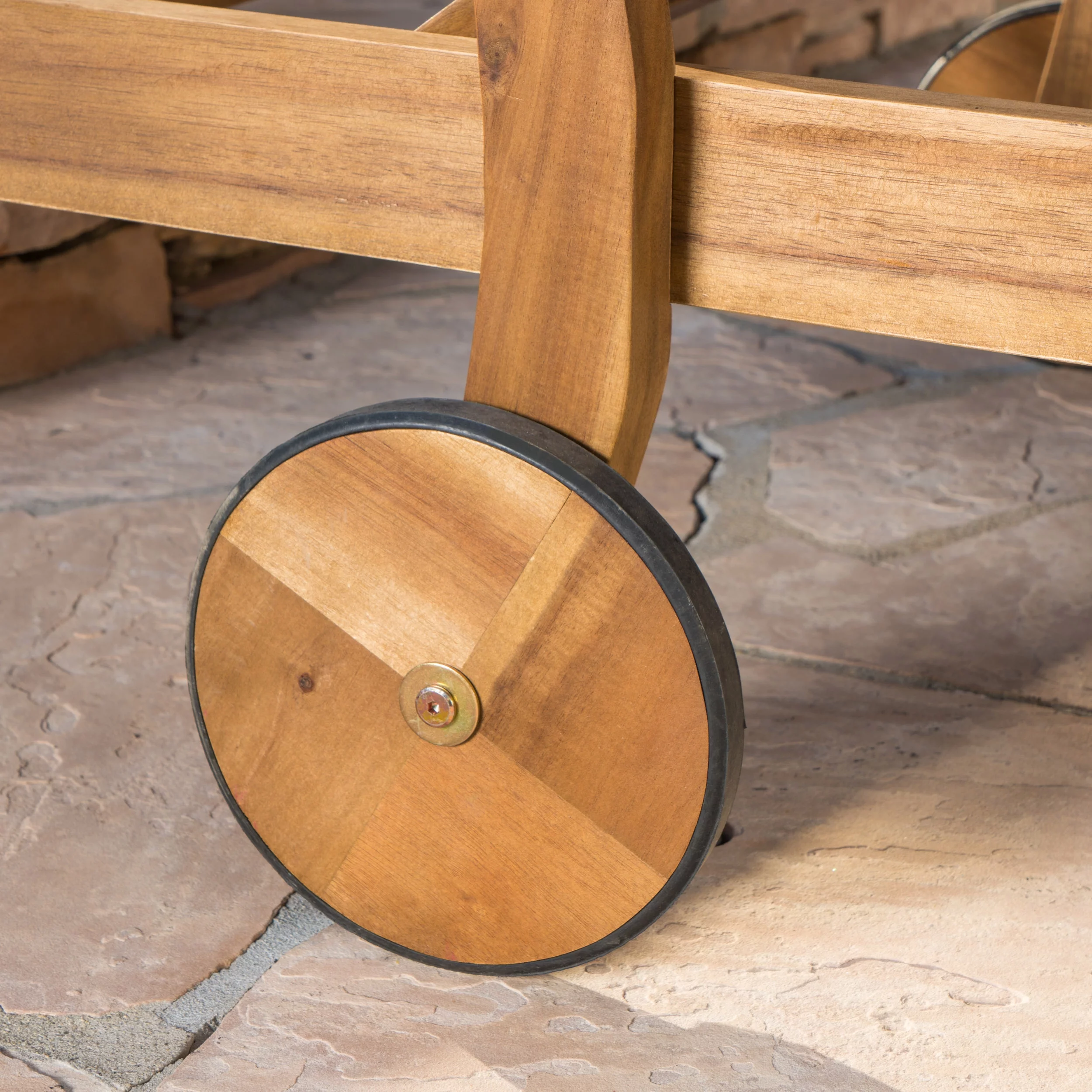 Mavis Outdoor Chaise Lounge With Cushion, Set of 4, Teak Finish, Orange