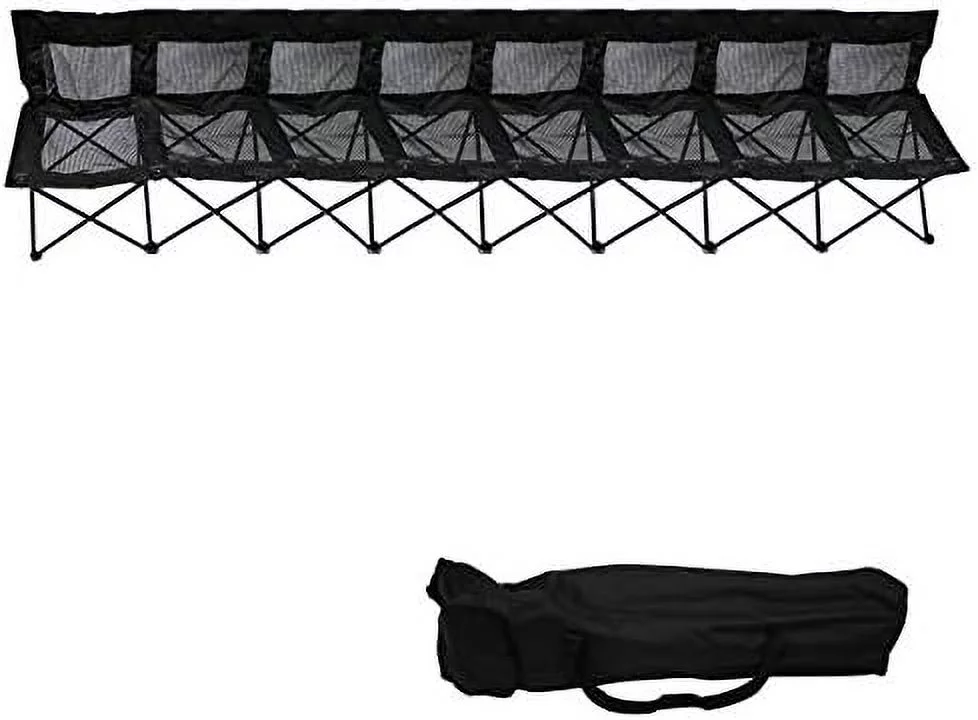 Portable 8-Seater Sideline Folding Bench, Black
