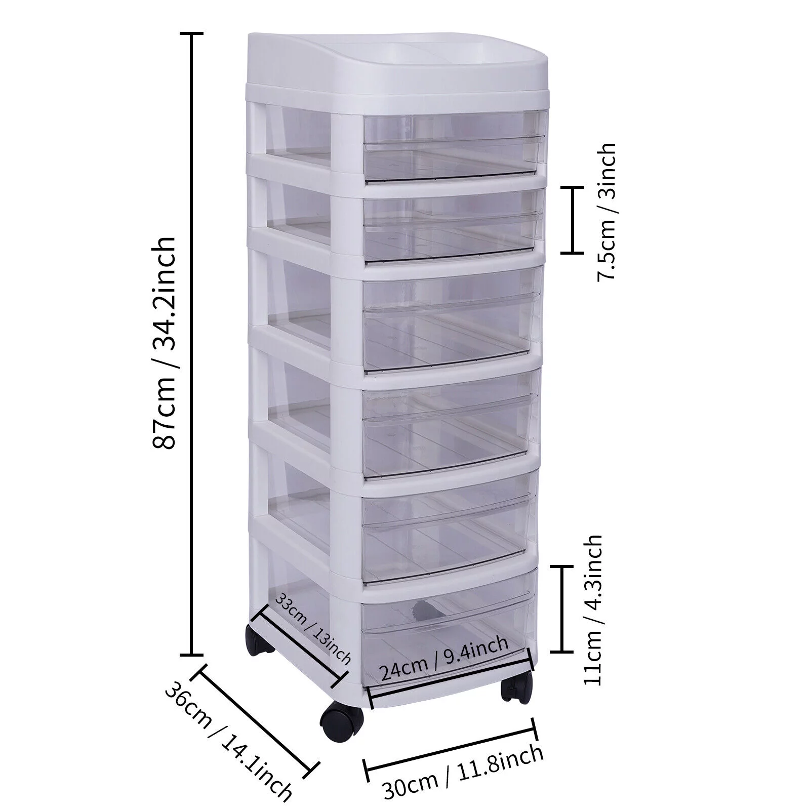 6-Drawer Organizer Plastic Rolling Storage Cart Whit Trolley Cabinet with Wheel