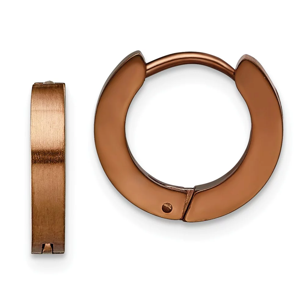 Stainless Steel Brown IP plated Hinged Hoop Earrings; for Adults and Teens; for Women and Men