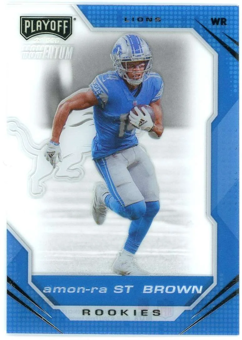 NFL 2021 Panini Chronicles Playoff Amon-Ra St. Brown Trading Card PMR-28 (Rookie, Momentum)