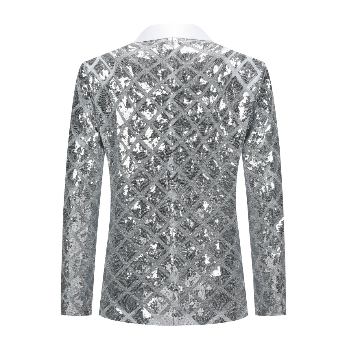 Cloudstyle Men's 2Pcs Suit Single-breasted 1 Button Plaid Sequin Blazer And Black Pants