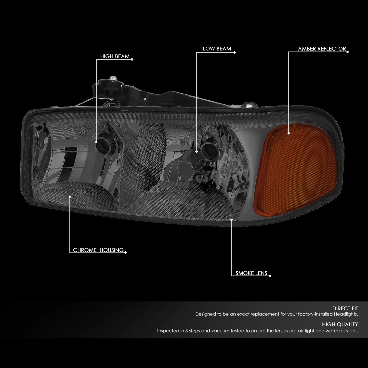 DNA Motoring HL-OH-SIE99-SM-AM For 1999 to 2007 GMC Sierra Yukon GMT800 OE Headlight Smoked Housing Amber Corner Headlamps 00 01 02 03 04 05 06