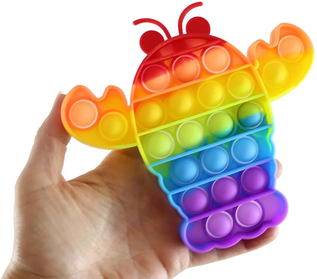 Rainbow Lobster Bubble Pop Fidget Toy - Ocean Sea Animal Silicone Push Poke Bubble Wrap Fidget Toy - Pop the Bubbles Down Then Flip it over and Do it Again - Sensory Stress Toy OT