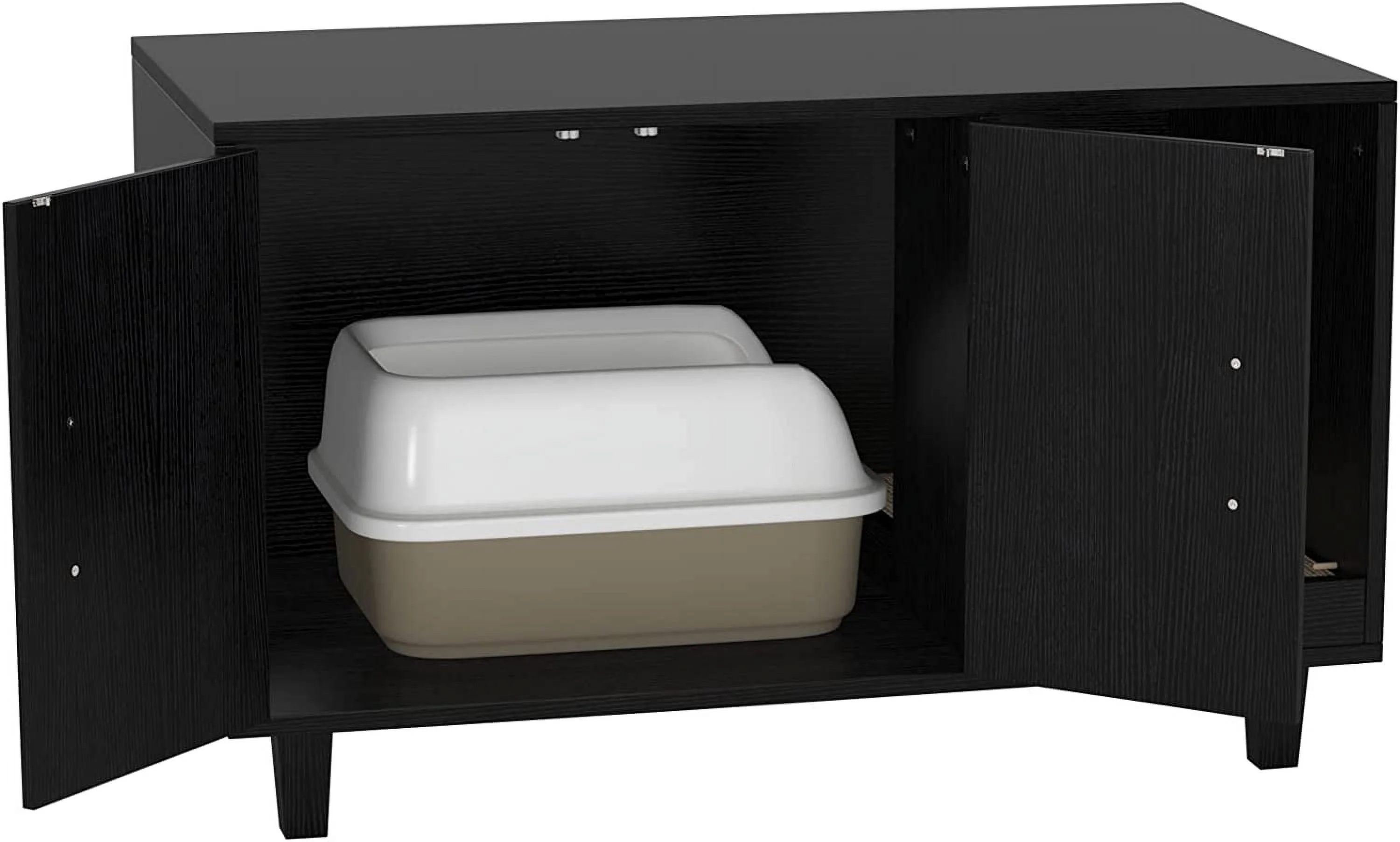 Modern Wood Pet Crate: Cat Washroom Hidden Litter Box Enclosure Furniture House, Nightstand with Scratch Pad, Stackable (Black)