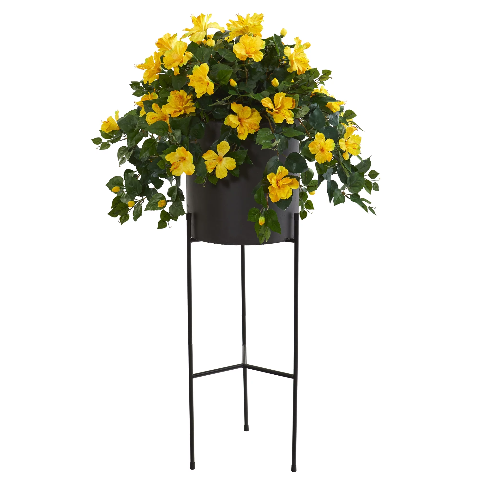 50in. Hibiscus Artificial Plant in Black Planter with Stand