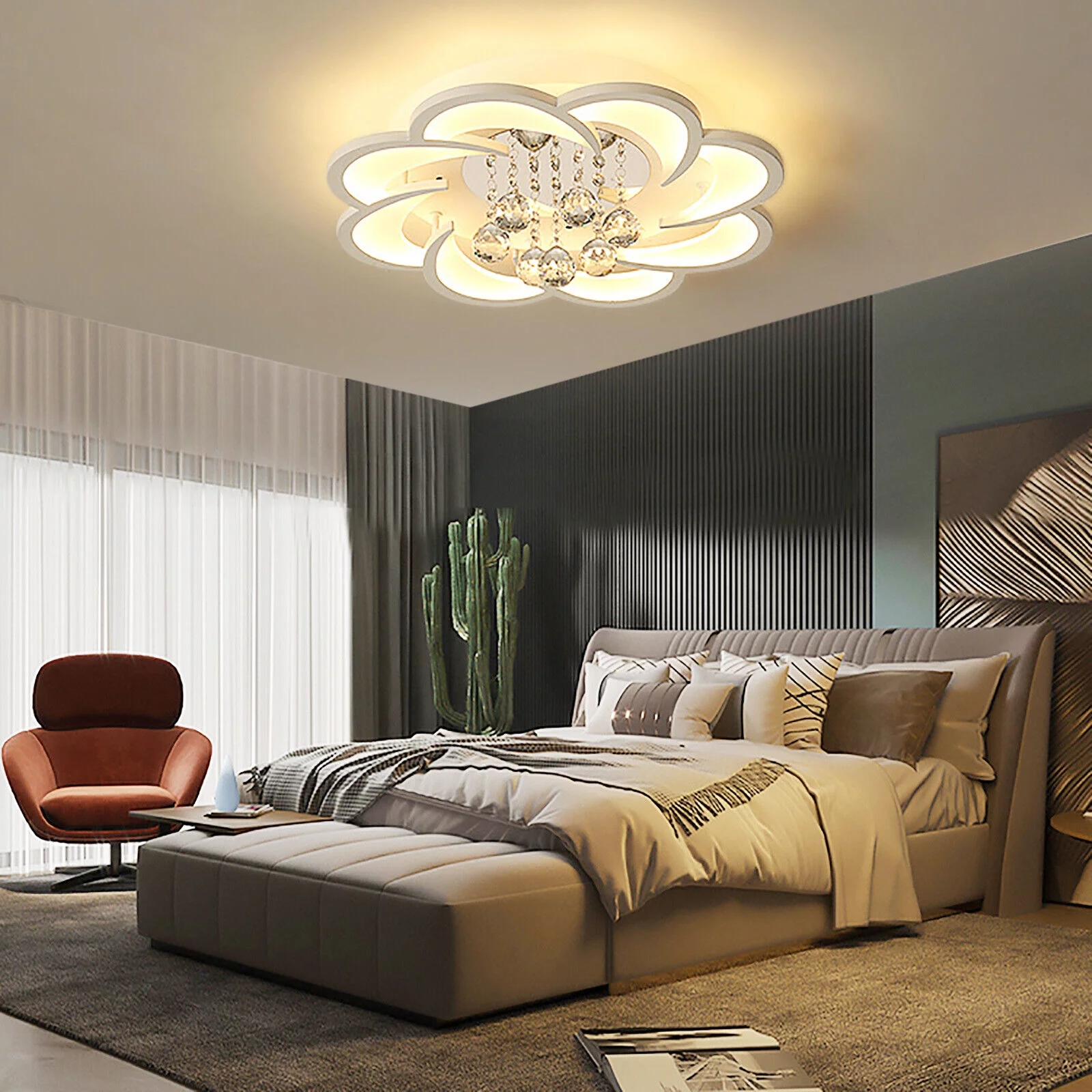 Modern Crystal Chandeliers Flower Shape Pendant Lamp Fixture Lighting Modern K9 Crystal Ceiling Light Flower Shape Lamp Fixture 52cm Warm Lighting Modern K9 Crystal Ceiling Light Flower Shape Lamp