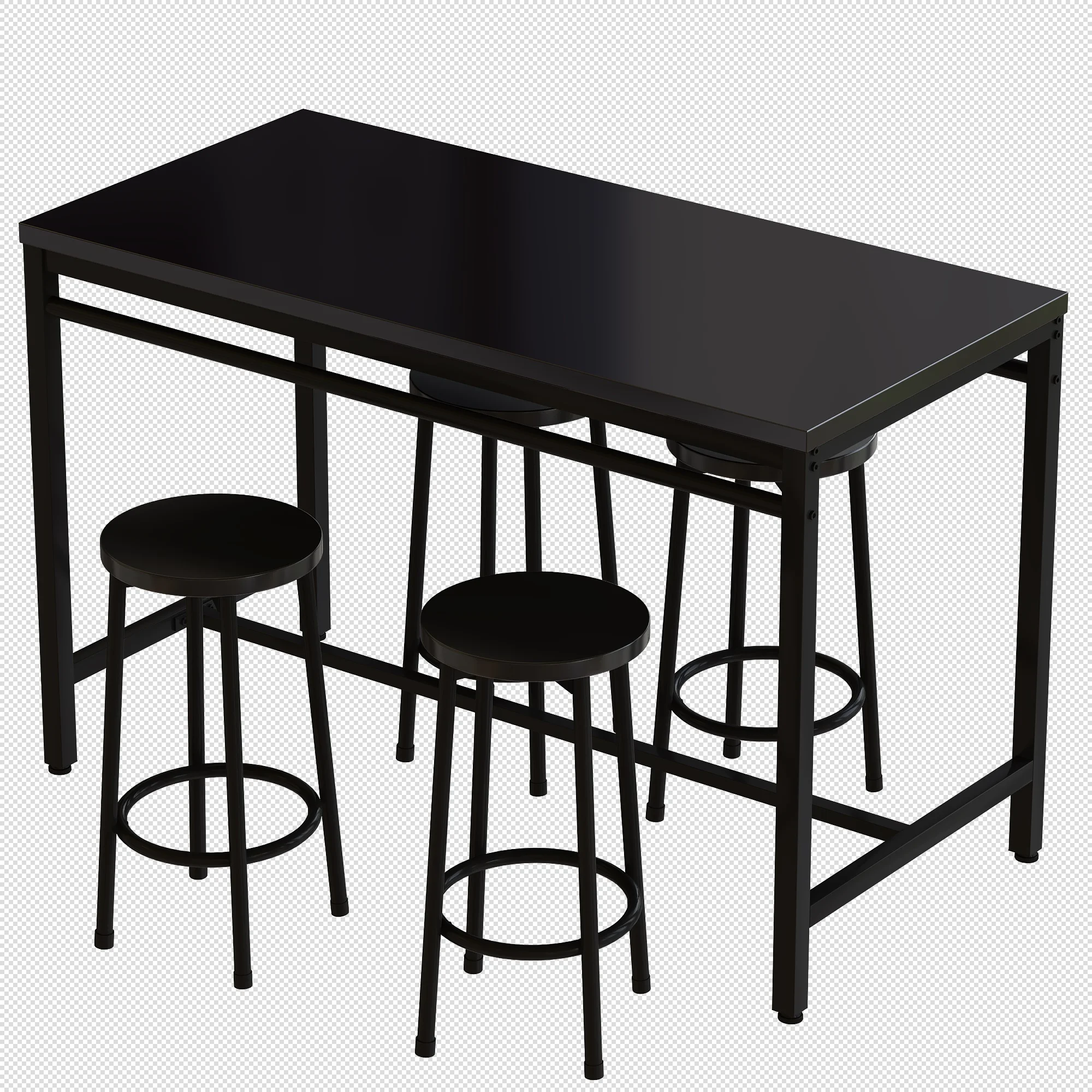 Anself 5-piece rural kitchen table with four bar stools, metal frame and MDF, black