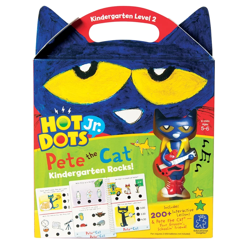 Educational Insights Hot Dots Jr. Pete the Cat - Kindergarten Rocks Workbook Set with Interactive Pen Included, 200+ Multi-Subject Activities, Ages 5+