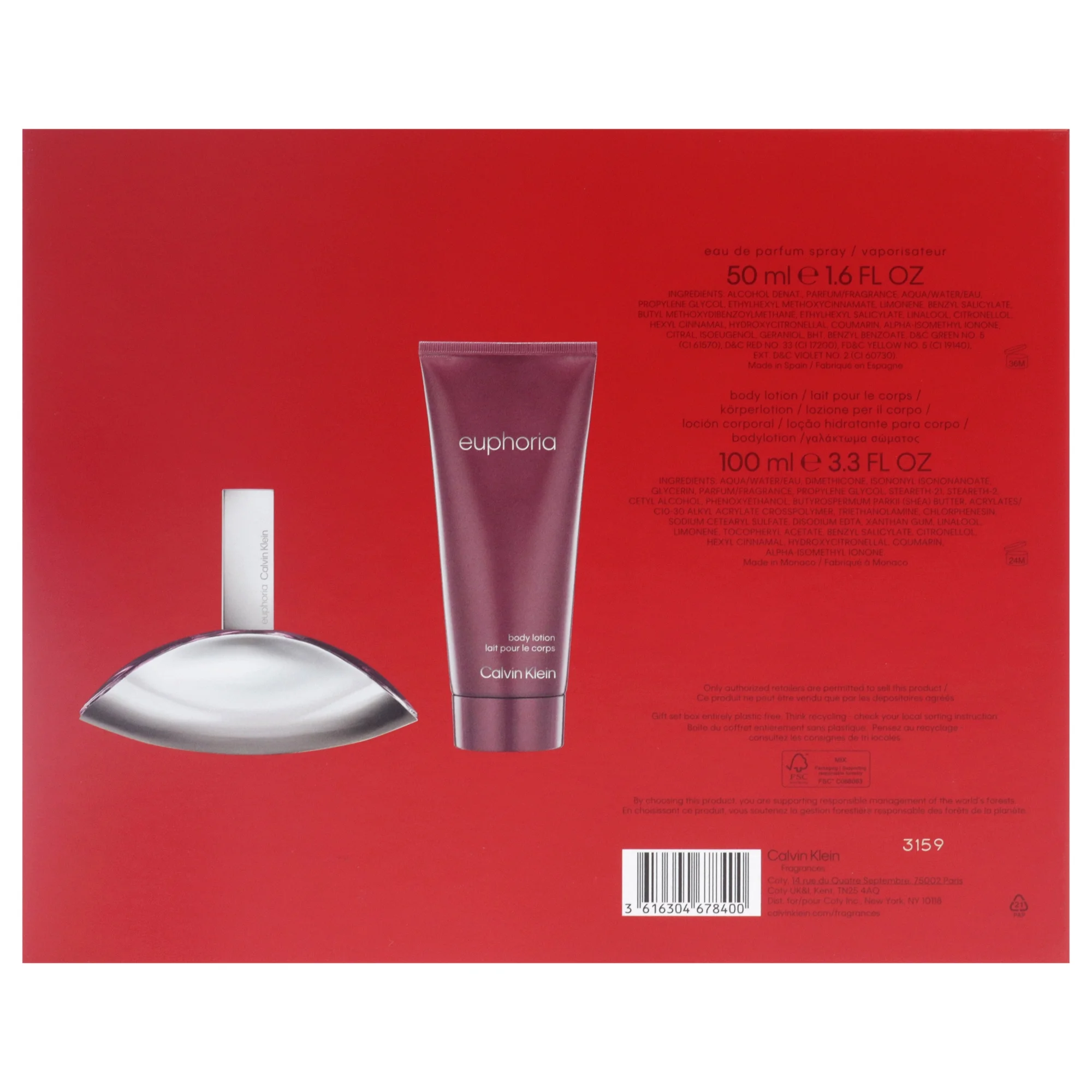 Calvin Klein Euphoria , 2 Pc Gift Set 1.7oz EDP Spray, 3.4oz Sensual Skin Lotion