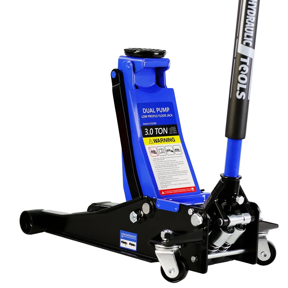 Yone jx je Hydraulic Low Profile and Steel Racing Floor Jack 3 Ton (6600 lb) Capacity, with Dual Piston Quick Lift Pump, Blue Lifting range 3.3